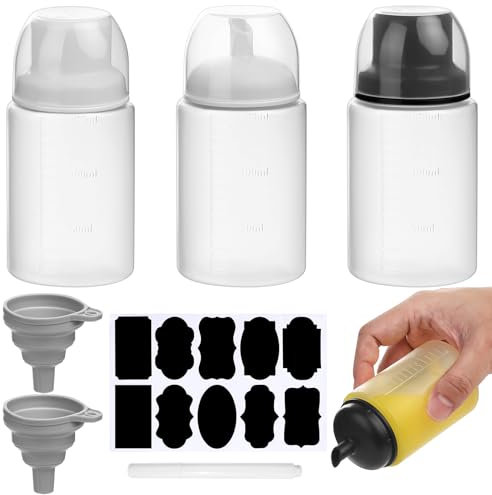 4 Pcs Botella de Ketchup, 300 ML Botella de Salsa, Botellas Exprimibles de Plástico, Dispensador de Botellas de Salsa para Condimentos Mayonesa, con Embudo/Etiqueta/Bolígrafo