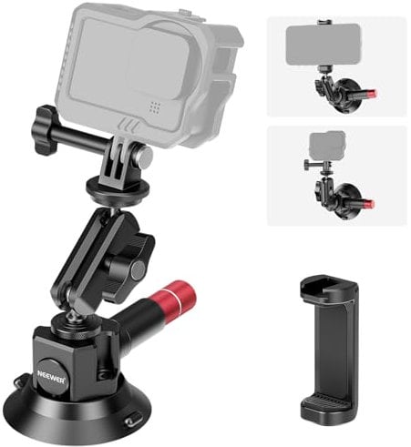 NEEWER Supporto Fotocamera a Ventosa da 3+Magic Arm con Testa Sfera, Fori per ARRI 1/4, Supporto Auto con Porta Telefono e Adattatore Action Camera Compatibile con iPhone GoPro DJI Insta360, CA104