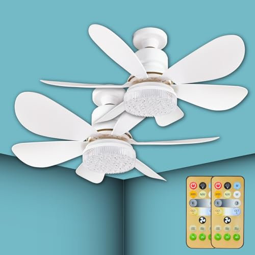 LED ATOMANT Pack 2x Ventilador de Techo con Luz LED y Mando a Distancia, 30W E27, 42cm de aspa a aspa, Silencioso, Regulable en 3 Colores y Velocidades, Temporizador, 6 Aspas