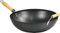 LAVV HOUSEWARES LTD Non Stick Carbon Steel Flat Bottom Stir Fry Wok with Wooden Handle (34cm, Long Handle)