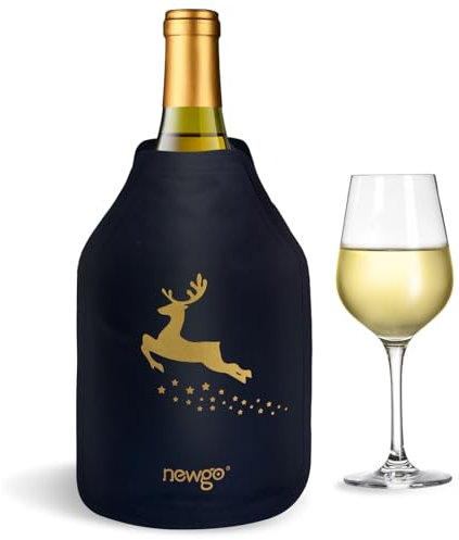 NEWGO® Wine Cooler Sleeve, Reusable Wine Ice Pack Sleeve with Protector, Rapid Cooling Insulator Bottle Chiller for Champagne Burt White Red Wine, Beer, Christmas Gift (Deer)