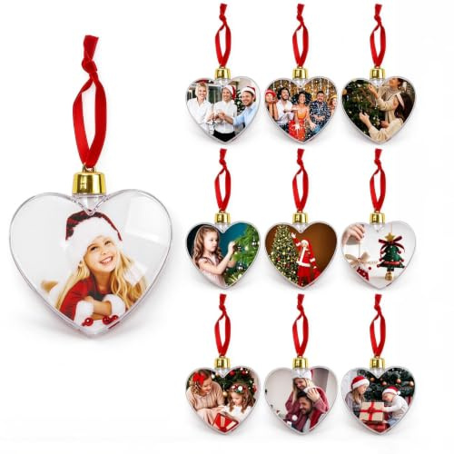 Dmnnlp 10 Stücke Weihnachtskugel Personalisiert mit Foto, Herz Weihnachtskugel Foto Anhänger Weihnachtsschmuck, Klar Kunststoff Weihnachtsbaum Deko für Weihnachten Familie Party