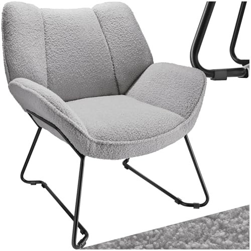 tectake® Relaxsessel, Kuschelsessel mit Bouclé Bezug, Plüsch Lesesessel bequem, Lounge Sessel als Stillsessel, Sessel für Kinderzimmer und Wohnzimmer - hellgrau