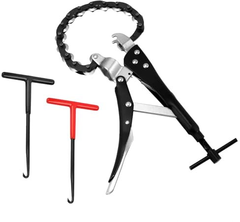 Auveach Tagliatatena di Scarico Tagliatubi per Tubi di Scarico a Catena con 2 T-Handle Ganci Molla in Acciaio Attrezzo per Tubi in Acciaio Zincato Rame PVC da 2.7 mm, Ø 15 – 85 mm