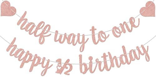Half Way to One Banner, Happy 6 Months Banner, girls baby shower decoration, 1/2 Birthday decoration, Half Birthday Baby Shower for First Birthday Supplies Rose Gold Glitter