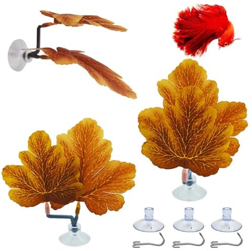 Fish Leaf Pad Betta Leaf Hammocks Fish Tank Accessories Aquarium Decor Plastic Silk Plants Natural Habitat Spawning Breeding Resting Bed with Suction Cup (YELLOW)