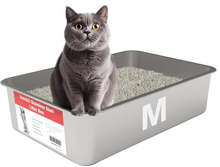 VehiGo große Katzentoiletten aus Metall, Edelstahl, langlebig, für große oder mehrere Katzen, katzenklo mit glatter Oberfläche und einfacher Reinigung, M(45 x 35 x 15cm)