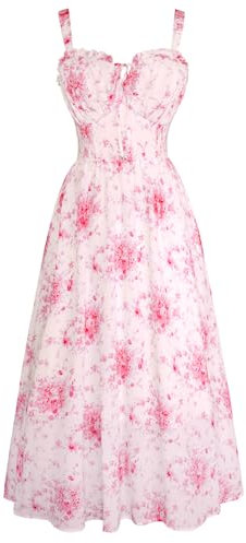 SCARLET DARKNESS Robe d'été décontractée pour femme - Sans manches - Bretelles spaghetti - Motif floral - Pour la plage, motif floral rose, L