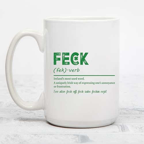 Irish Feck Green Ireland Funny Novelty Joke Mug - Printed Mug - Sister Brother Collegue Mum Dad Grandma Grandad Uncle Auntie Bestfriend Novelty Gift 11oz Hot Drink Presents