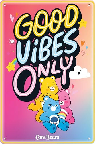 LUCKYLINDE Blechschild passend für Glücksbärchis Fans – 80er Jahre Zeichentrick Hab-Dich-Lieb Bärchis – Care Bears Retro Schild, Fernseh, TV Serie Schild, 20 x 30 cm (Good Vibes)