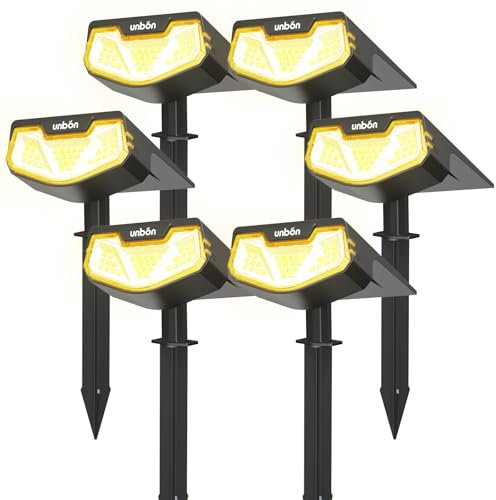 UNBON 6 Pezzi Faretti Solari a LED da Esterno, Lampade Luci Solari da Giardino Potenti 3 Modalità 32 LED IP65 Impermeabile Faretto Solare da Giardino per Cortile Vialetto Piante Alberi Luce Calda