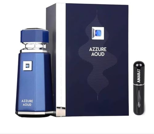 Azzure Aoud Eau de Parfum, 100 ml, arabisches Parfüm, lange Lebensdauer, inklusive nachfüllbarem Duschtropfen, 5 ml, holziger Duft mit Maracuja, Oud und Leder