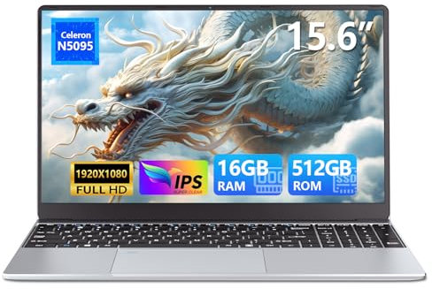 Moacreto Portatile PC 15,6 pollici, Notebook 16GB RAM SSD 512GB Celeron N5095, Computer portatile FHD IPS 1920 * 1080 con tastiera retroilluminata, sblocco con impronta digitale WIFI5 Laptop