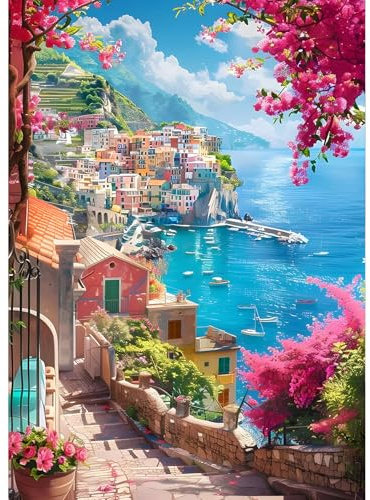 QQYRHN 5D DIY Paysage Marin Kits de Peinture Diamant, Complète Petite Ville Diamond Painting pour Adulte Débutants,Village Art du Diamant, Décoration Murale Maison Peinture au Diamant Avec 30x40 cm