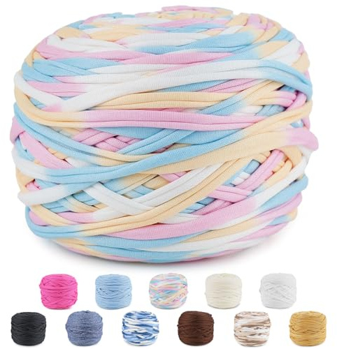 CUEMOON Fettuccia per Borse a Uncinetto, 285g/100m Filati per Borse Uncinetto, Cordoncino per Borse, Cestini, Tappeti, Fai da Te, Decorazioni, Artigianato (arcobaleno)