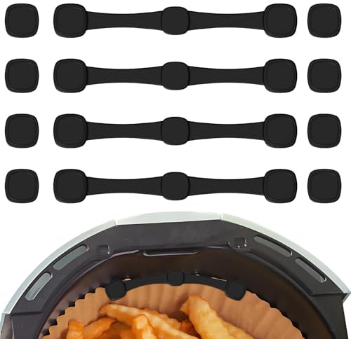 VEGCOO 12 Pcs Magnete für Airfryer Backpapier, Magnetische Silikonschnallen Set für Heißluftfritteuse, Verhindert Papierverbrennungen, Kompatibel mit Ninja, Philips, Cosori (Schwarz)