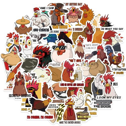 SANYUANHE 100 Stück Comic Huhn Sticker,Lustige Truthahn Aufkleber,Witzige Graffiti Texte,Trendige Jugendsticker für Wasserflaschen,Koffer,Fahrräder,Autos,Tablets,Kinder und Erwachsene