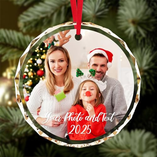 Personalised Christmas Bauble - Custom Crystal Christmas Bauble with Photo/Text, Customized Xmas Tree Ornament Decorations, Personalised Xmas Memorial Gifts for Family Friends Lovers Pet
