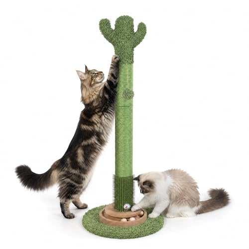 Tiragraffi per gatti a forma di cactus, alto 89 cm, con palla sospesa, per interni, gatti adulti, corda in sisal per gattini, con topo interattivo, giocattolo per gatti
