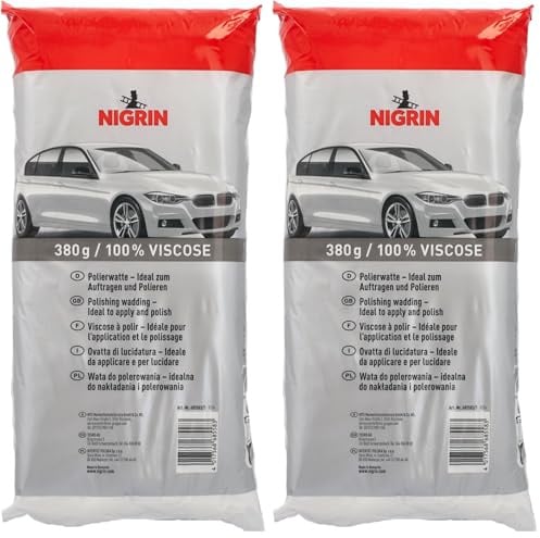 NIGRIN Polier-Watte, 100% Viskose, fusselfrei & saugfähig, ideal zum Auftragen & Polieren von Autolack, weiche, lackschonende Premium-Polierwatte, 380 g (Packung mit 2)