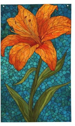 Buntglas-Flagge, Lilien-orangefarbene Blütenblätter, Hofhausflaggen, 90 x 150 cm, mit Ösen, für drinnen und draußen, Party-Dekoration