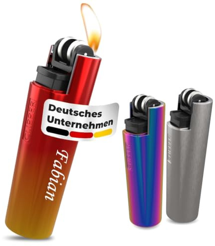 Mini Clipper Feuerzeug mit Gravur - Personalisiertes Feuerzeug - Edles Geschenk für Männer & Frauen - Feuerzeug mit Name - Gasfeuerzeug aus Metall (Feuerrot)