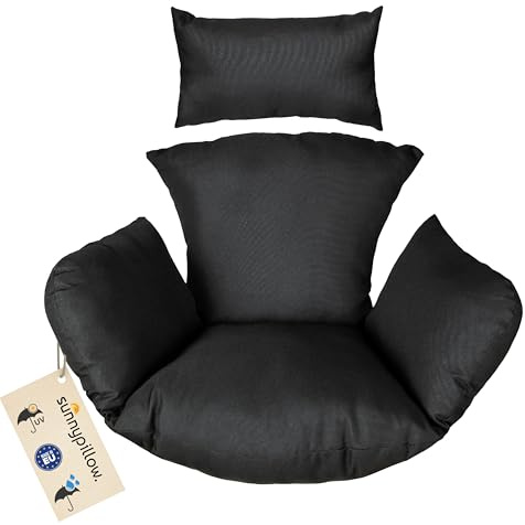 sunnypillow Hängesessel Kissen, Auflage für Rattan & Polyrattan, Schwarz | Hängeschaukel, Polster, Sitzauflage für Hängekorb, Extra Dick 15cm, UV, beständig, wasserdicht, Outdoor, Indoor