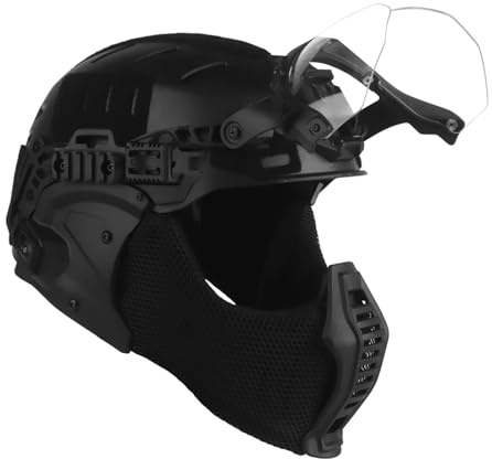 Taktischer Vollschutzhelm Mit Halbgesichtsmaske, Mundschutz/Flip-Brille/Ohrabdeckung, Jagd, Airsoft, Paintball 3.0, Wendy-Helm(Black)