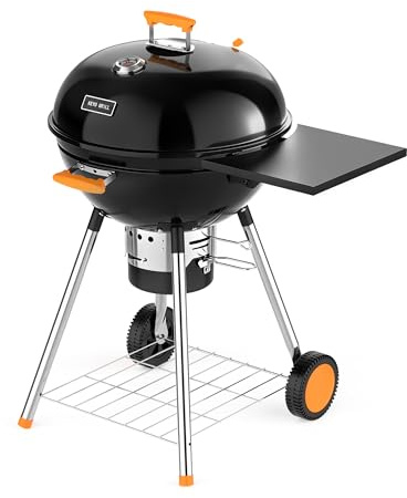 KEYO Tragbarer Holzkohlegrill Smoker mit Hochdichter Emaillebeschichtung | 22,5 Camping Kugelgrill mit Klappbarer Beistelltisch & Entfernbarer Ascheauffang, für Garten, Schuppen, Terrasse - 348 Sq In