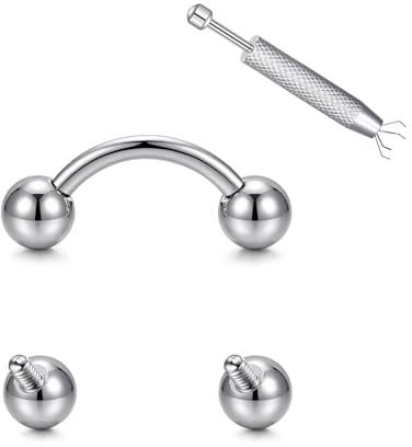 QSKISS Curved Barbell Piercing Prinz Albert Schmuck Pa Piercing, 14G 12G 10G 8G 6G 4G 2G 0G 00G Heavy Gauge Barbell Banane Bar mit Ersatzkugeln für Augenbraue Bauch Septum Ohr Goth Punk Stil