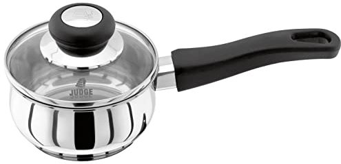 Judge Vista Stainless Steel Small Saucepan 12cm, 500ml, Shatterproof Vented Glass Lid, Induction Ready, Oven Safe