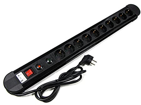BeMatik - Multiprise 10 Prises avec Interrupteur et parafoudre Noir (1.5m câble)