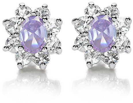 [RIVA BLUME] Gestochen Ohrstecker Ohrringe mit Ovalschliff Edelstein Zirkonia CZ [Tansanit] in 18K Weißes Gold Vergoldet, Einfache Moderne Eleganz