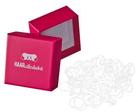 HAARallerliebst Haargummis klein – 250 Mini Haargummi (transparent, 1 cm) – Dünne Gummibänder für Haare und Bart – Kleine Haargummis inkl. Schachtel