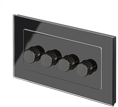 RetroTouch 4 Gang 2 Way Dimmer Switch 3-200W LED & Halogen Black Glass PG 02103
