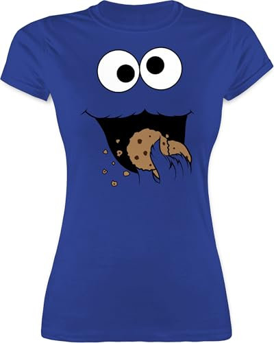 Shirt Damen - Karneval & Fasching - Keks Monster I Krümelmonster I Cookie Monster Fastnacht I Fasnacht I Fasnet - L - Royalblau - Partner t-Shirts für sie und ihn Faschings Tshirt Karnevals Auge