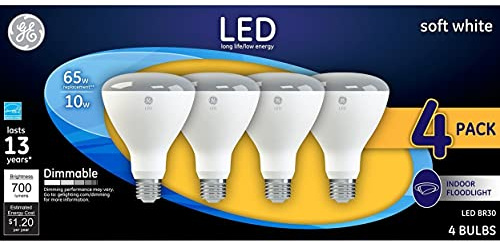 GE Soft White 65W Replacement LED Light Bulb Indoor Floodlight BR30 (4-Pack)