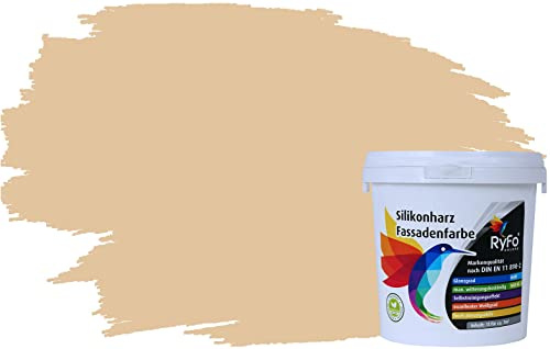 RyFo Colors Silikonharz Fassadenfarbe Lotuseffekt Trend Bahamabeige 1l - bunte Fassadenfarbe, weitere Braun Farbtöne und Größen erhältlich, Deckkraft Klasse 1