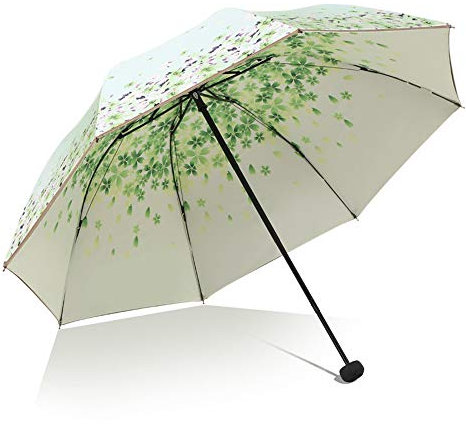 Sun and Rain Umbrella SPF 50+ Folding Travel Sun Umbrella Anti-UV Protection Parasols Windproof (Green)