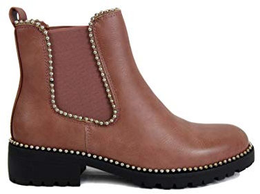 irisaa Damen Chelsea Boots Kurze Stiefeletten mit Blockabsatz, Größe Normal:37, Winterschuhe Farbe 2019:Pink-Nieten