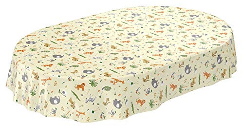 ANRO Tischdecke Wachstuch abwaschbar Wachstuchtischdecke Wachstischdecke Kinder Geburtstag Tiere Hellgrün Oval 180x140cm