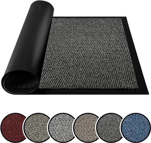 BLADO Washable Door Mats - Non-Slippery Heavy Duty Doormats - Stylish & Large Rubber Door Mat - Perfect Dust Grabbing Outdoor & Indoor (Anthracite, 90cm x 120cm)