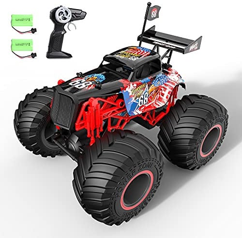 Voiture Télécommandé avec Grandes Roues 2,4 GHz 1:14 échelle de Monster Truck Tout Terrain 2 Piles Rechargeables 50+ Minutes de Temps de Jeu Cadeaux Camion Monstre pour garçons et Filles