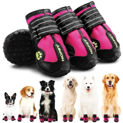 Hcpet Pfotenschutz Hundestiefel, Hundeschuhe Hundeschuhe mit reflektierenden Riemen, Welpenschuhe für kleine mittelgroße Hunde im Freien, Pfotenschutz, 4 Stück