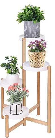 unho Porte Plante en Bambou, Etagère Plantes à 4 Niveaux Escalier Plantes sur Pieds Intérieur Extérieur pour Salon Balcon Jardin Bureau, Blanc Charge Maximale 10kg*4