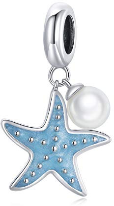 NewL Öltropfen-Anhänger aus massivem 925er-Sterlingsilber, blauer Seestern-Perlen-Anhänger, sommerfrisch, 925er-Sterlingsilber, Schmuckzubehör, Sterling-Silber, Silber