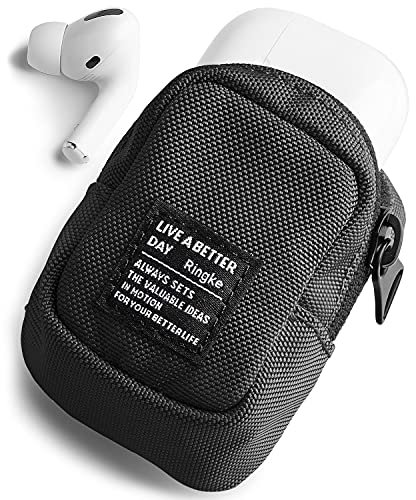 Ringke Mini Pouch [Block] Nylon Tasche Kompatibel mit AirPods Hülle, Galaxy Buds Hülle, Zubehörtasche, Karten, Ausweis - Black
