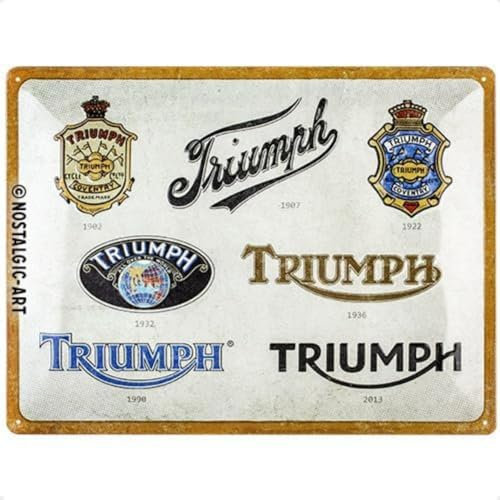 Nostalgic-Art Retro Blechschild, 30 x 40 cm, Triumph – Logo Evolution – Geschenk-Idee für Biker, Original Lizenzprodukt (OLP), aus Metall, Vintage Design, Blechschilder Sprüche