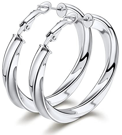 Bestyle Damen Ohrringe Creolen Silberne Frauen Kleine Klobige 40MM Huggie Hypoallergen Edelstahl Conch Helix Tragus Piercing Ohr Schmuck