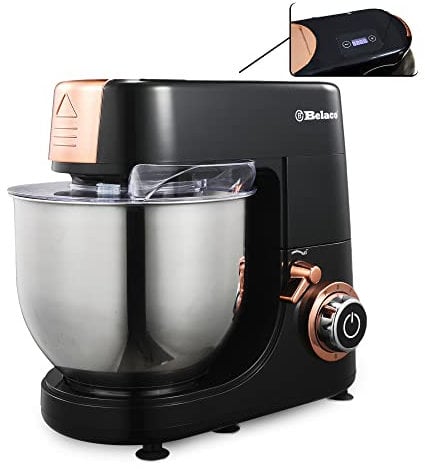 Belaco Full Size Stand Mixer 7L Stainless Steel Mixing Bowl Food Mixer 1500W Tilt Head 6 Speed Timer Digital Kitchen Mixer with Whisk, Beater & Dough Hook